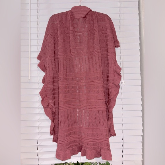 Mauve Textured Patchwork Ruffle Trim Cardigan - Picture 4 of 5